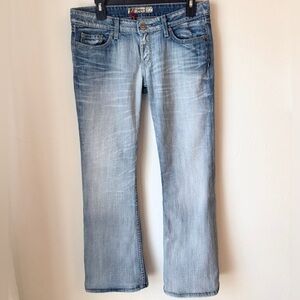 BKE Womens Jeans 28x31 1/2 Blue Denim Sabrina Bootcut Thick Stitch Western Rodeo